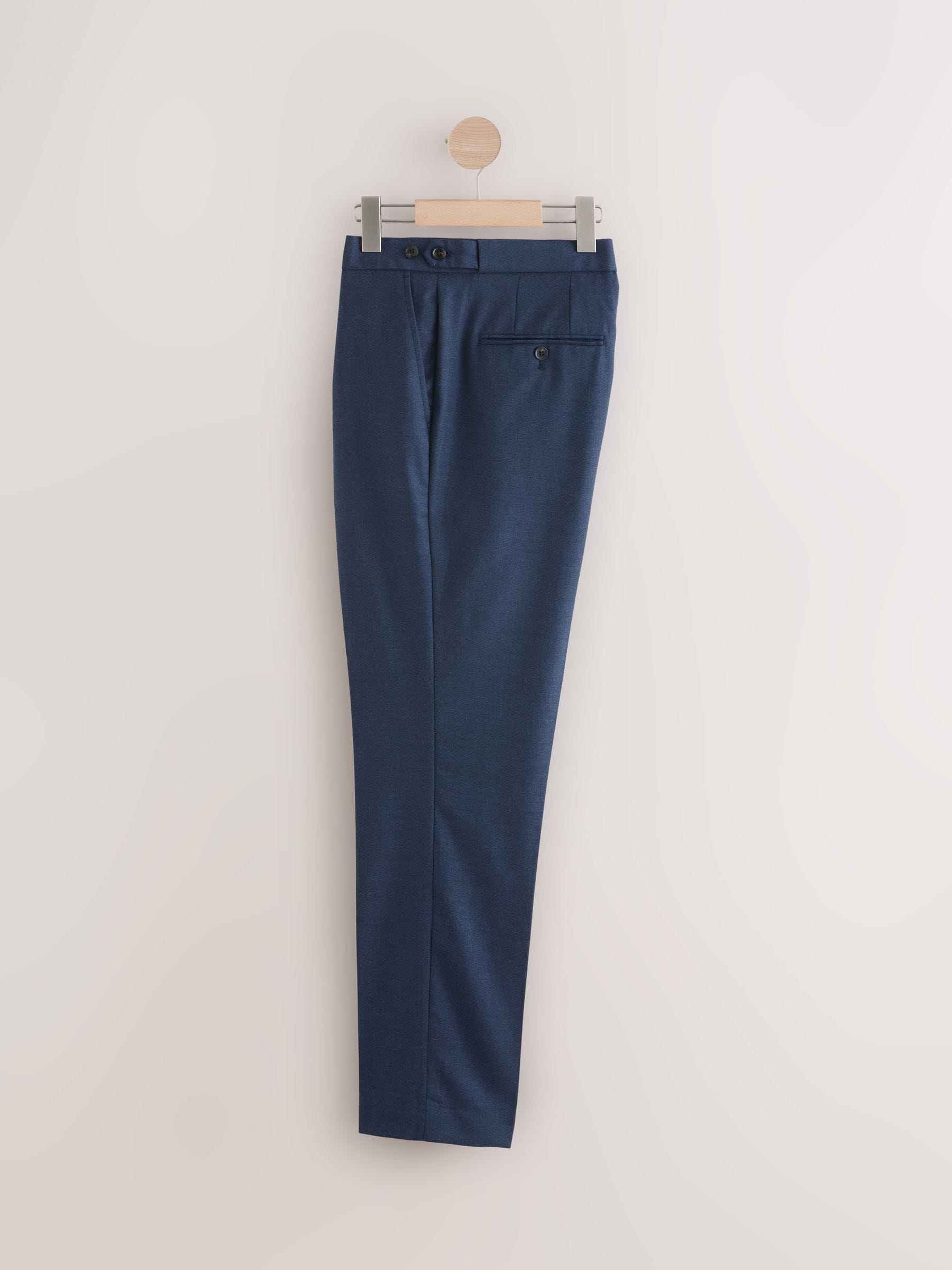 Marineblauw - Wollen Rijke Slim Textuur Broek Met Zijverstellers