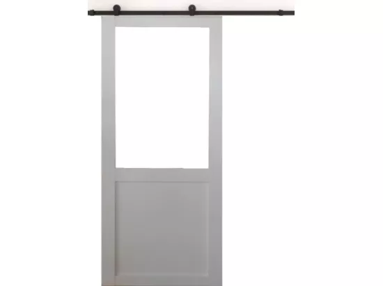 Porte Coulissante Atelier Blanc H204 X L83 Sans Meneau + Rail A Roulettes Noir Gd Menuiseries
