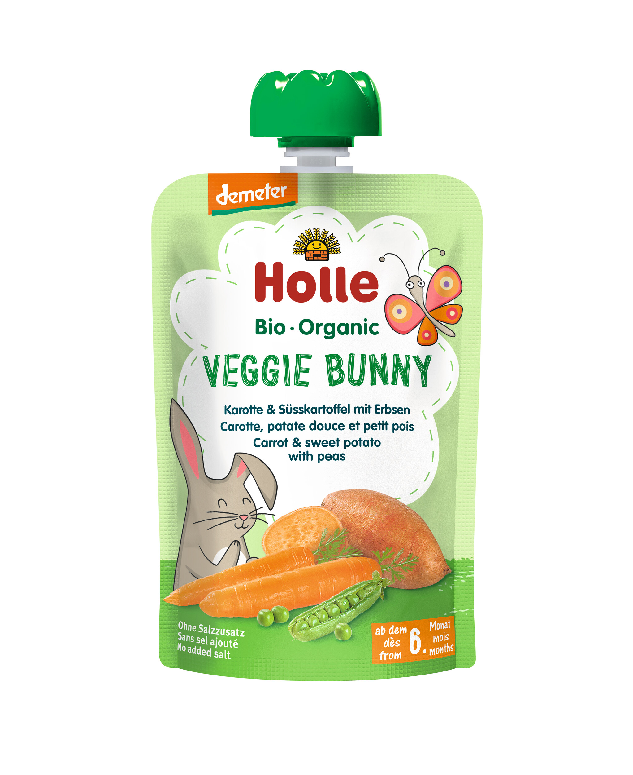 HOLLE Veggie Bunny - Pouchy Karotte Süsskartoffel Erbsen 100 g