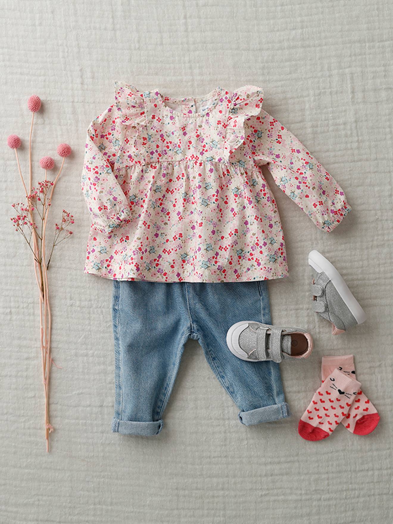 Calça jeans com cinto de tecido, para bebê, lavagem azul média