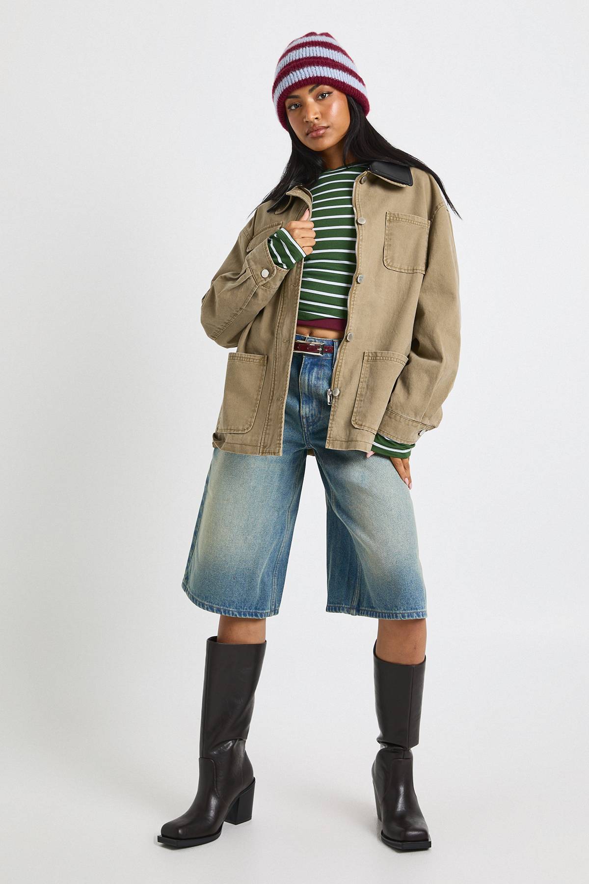 boohoo Veste de grange en synthétique à col contrasté