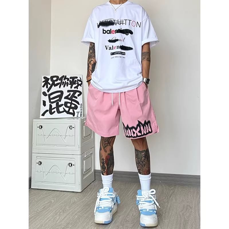 Posive - Shorts met trekkoord en letterprint