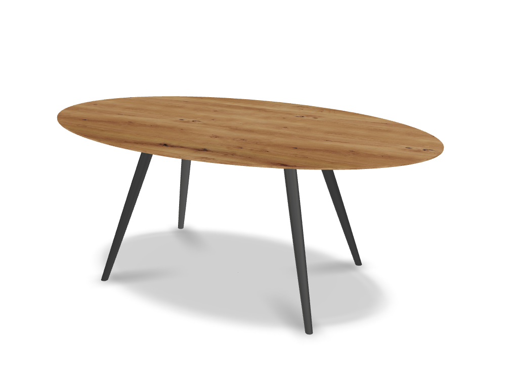 They & Me eettafel Joy – ovaal – eiken rustiek lak – onderstel RAL9017 verkeerszwart 180 x 105 x 75 | Eiken Rustiek Lak | Rechte Rand | Frame RAL9017 Verkeerszwart