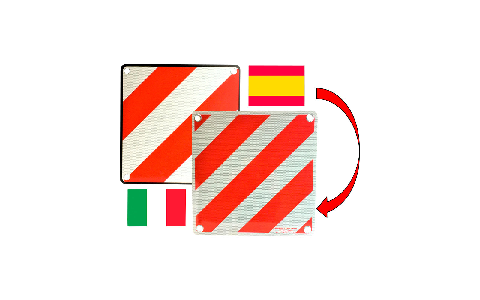 IWH Aluminium Wendewarntafel 2-in-1 Italien / Spanien 50 x 50 cm