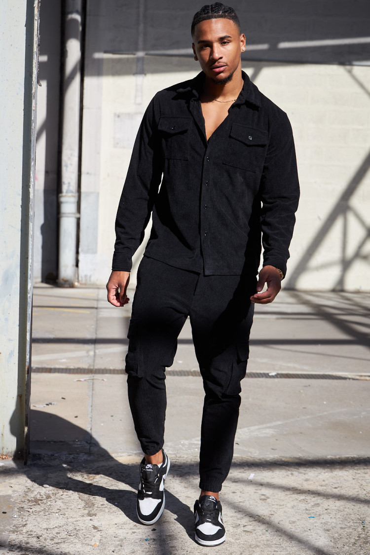 Ensemble 2 pièces chemise + pantalon en velours côtelé noir