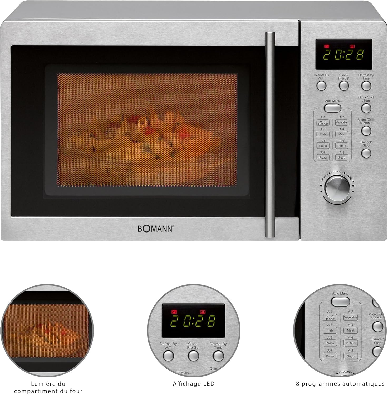 Bomann® Mikrowelle mit Grill | 1000 Watt | platzsparende Mikrowelle Unterbau | 20L Garraum | Mikrowelle klein mit 8 Programmen | Mikrowelle mit Drehteller | MWG 2211 U CB, Silber
