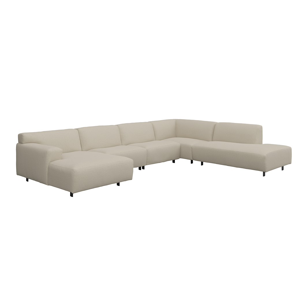 Vesta U-sofa Sjeselong venstre, 3-seter og åpen ende høyre. Big hjørnemodul, Tekstil Cortina Sand, sort metallben 10 cm, Comfort CM