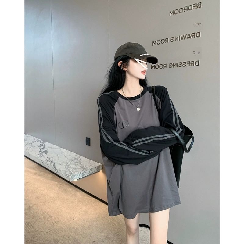 Dreamkura - Oversized T-shirt met lange mouwen, ronde hals en letters