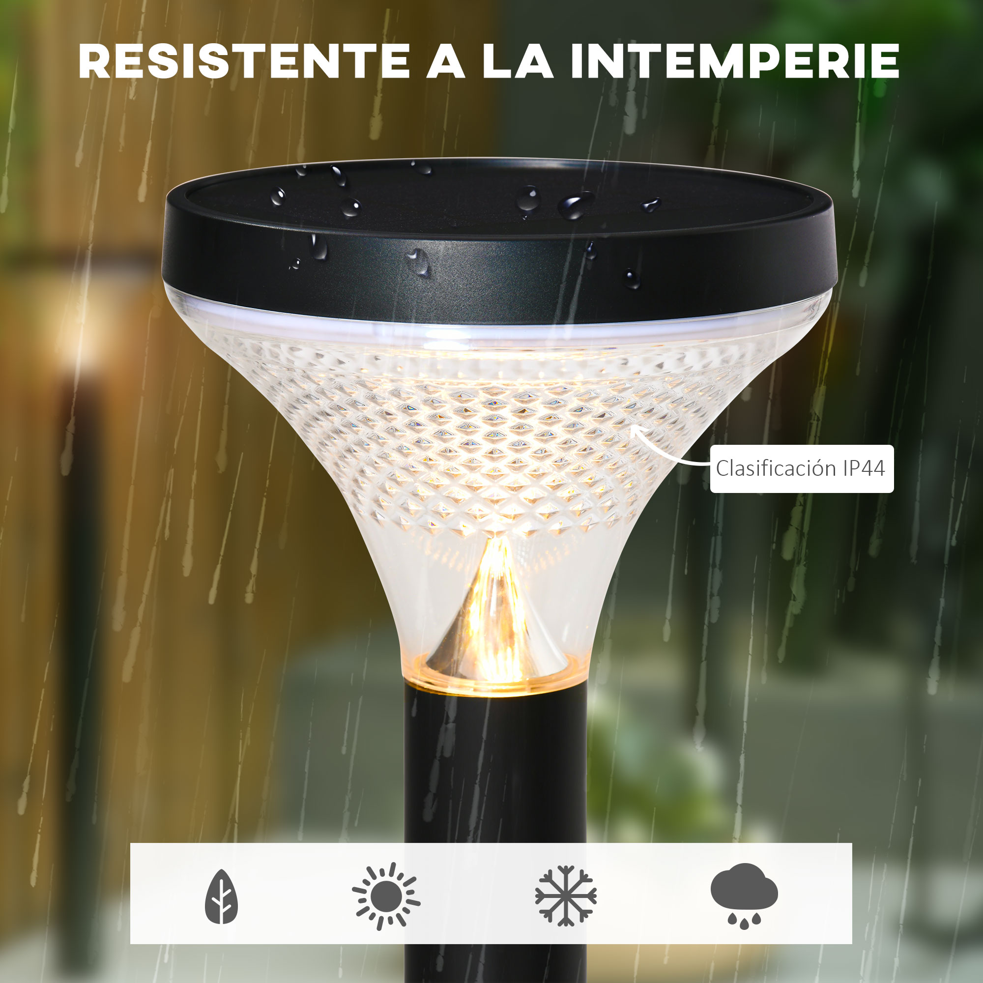 Conjunto de 2 luminárias solares de chão Outsunny com LED, 91,5 cm de altura, classificação IP44, ideais para jardim, pátio, parque e áreas externas, na cor preta.