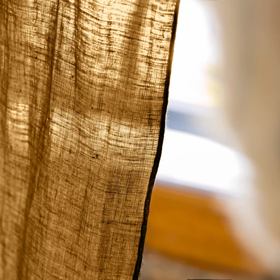 Rideau lin lavé ajustable (140 x max 270 cm) Louise Caramel