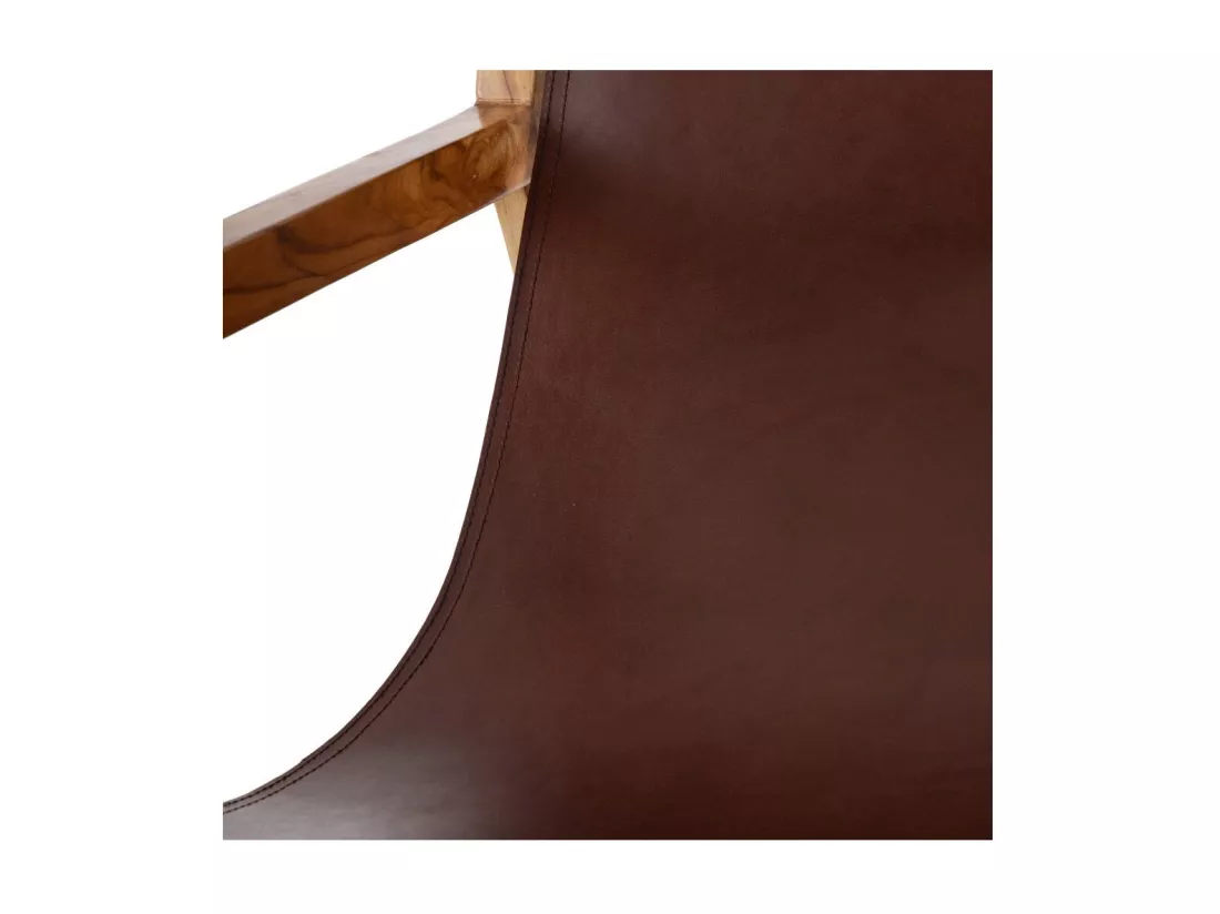 Fauteuil lounge Teck/Cuir Marron - ESSAOUIRA n°2