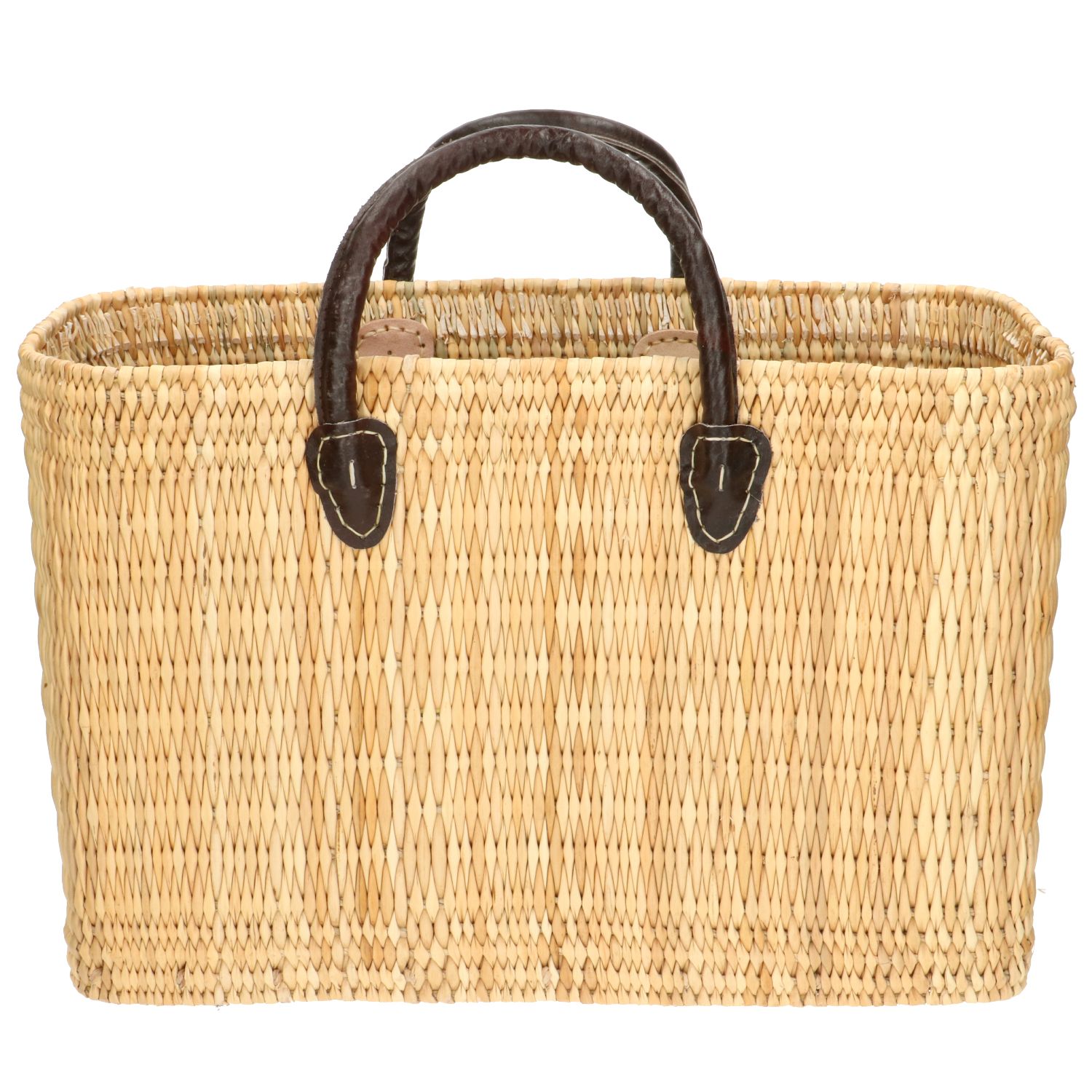 Tas, pitrusgras, bruin lederen hengsel, groot