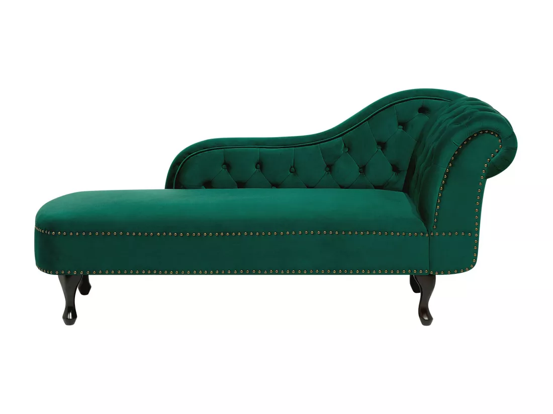 Méridienne à gauche chesterfield en velours vert NIMES