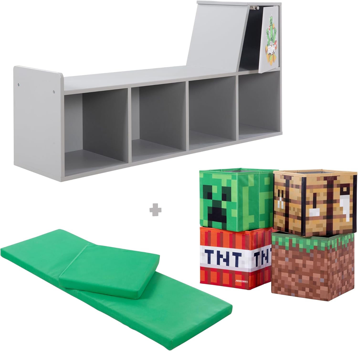 MINECRAFT - Sitzbank, Leseregal mit Sitzkissen und Stauraum