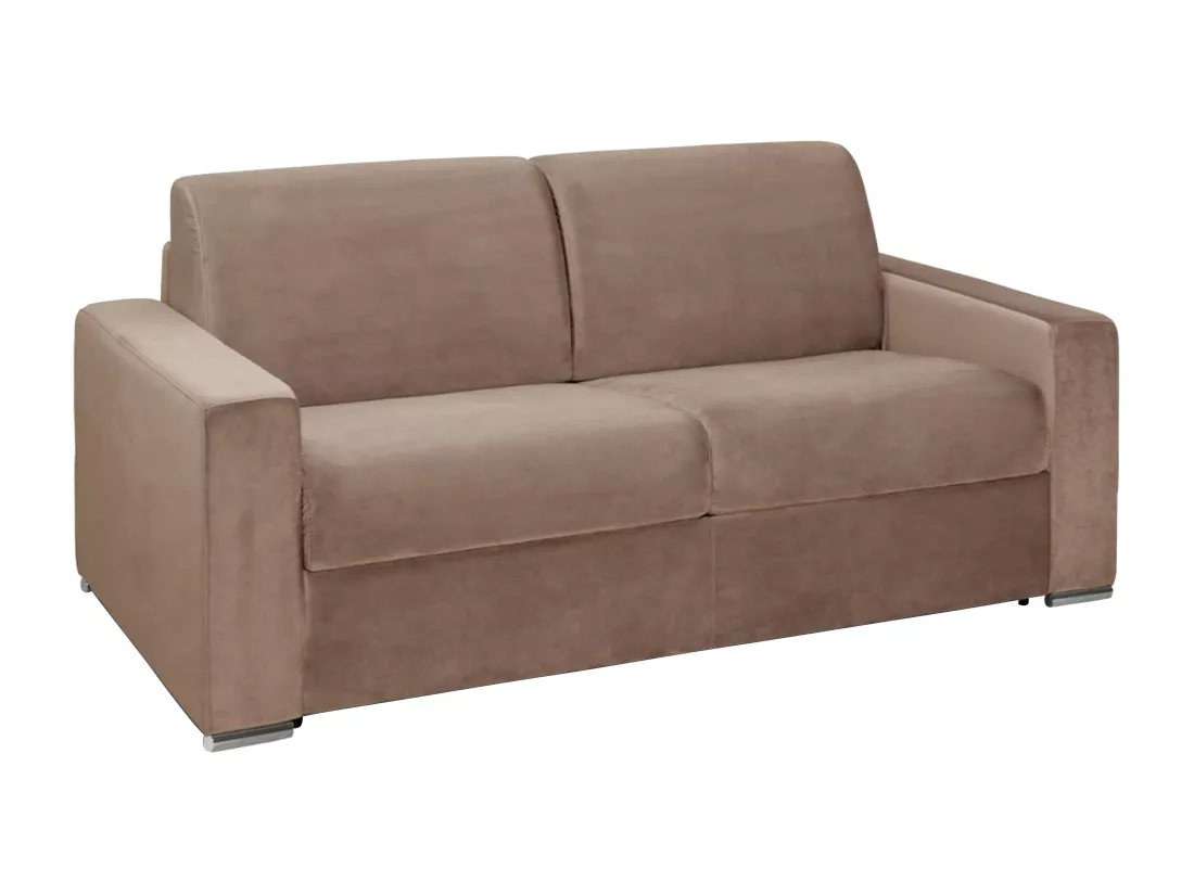 Canapé 2 places convertible express en velours beige - Couchage lattes larges 120 cm - Matelas 22 cm avec mémoire de forme CALITO