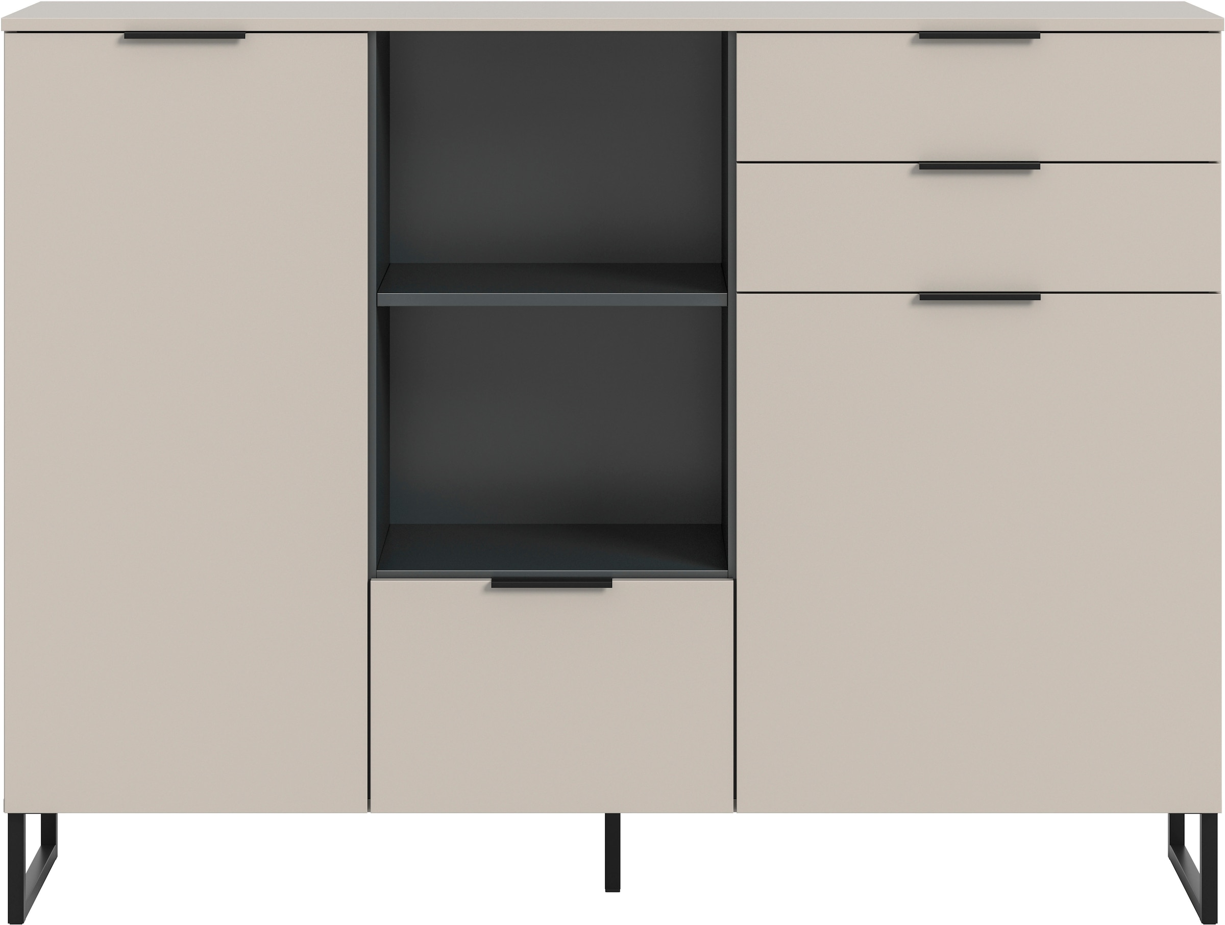 INOSIGN Highboard »ADIO, Breite 150cm, 2 Türen, 1 Klappe, 2 Schubkästen, mit Metall-Kufen« 1 Stk. tlg. Sideboard, Kommode, Lowboard, Schrank, Wohnzimmerschrank, Anrichte