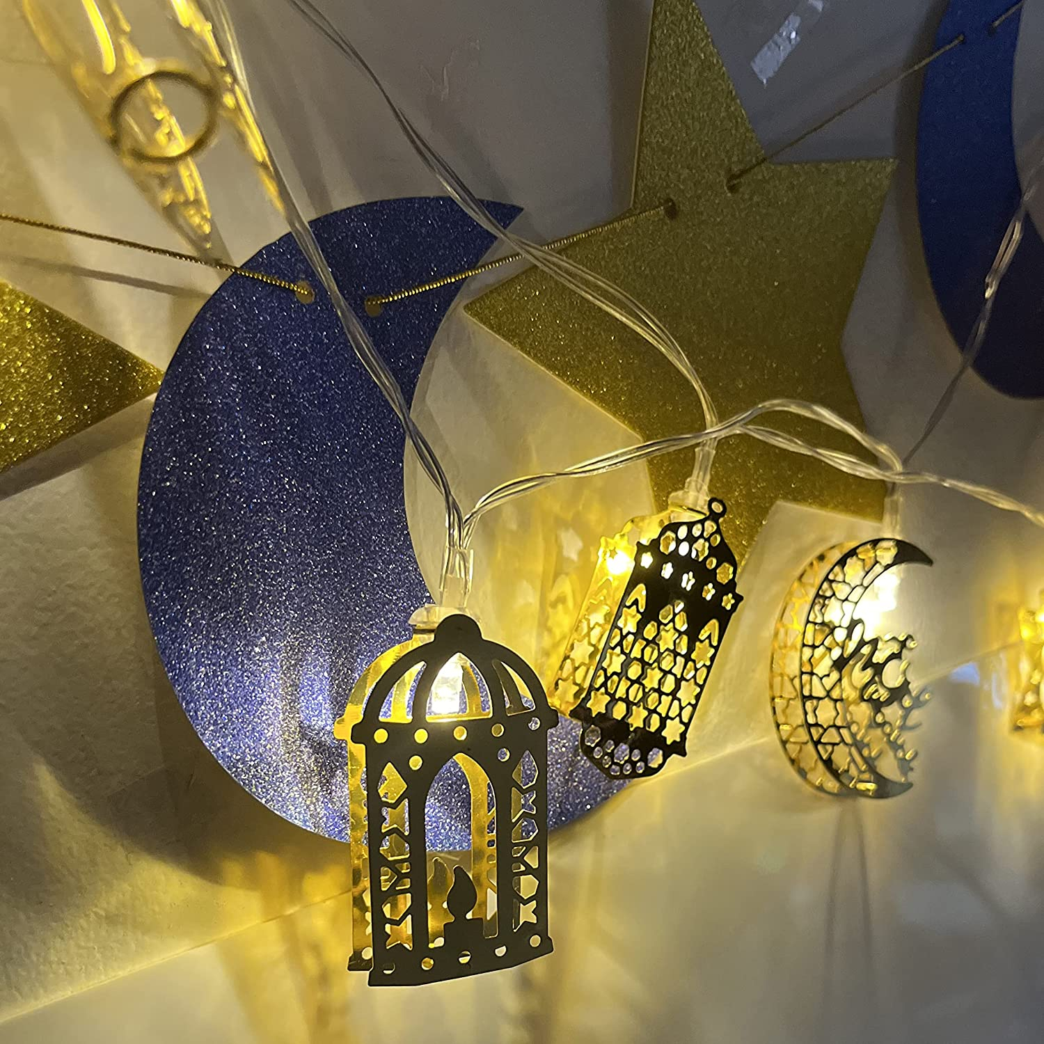 (3m) 20 LED's Ramadan Metall Deko Lichterkette Eid Mubarak Beleuchtung (Batteriebetrieben) - Warmweiss