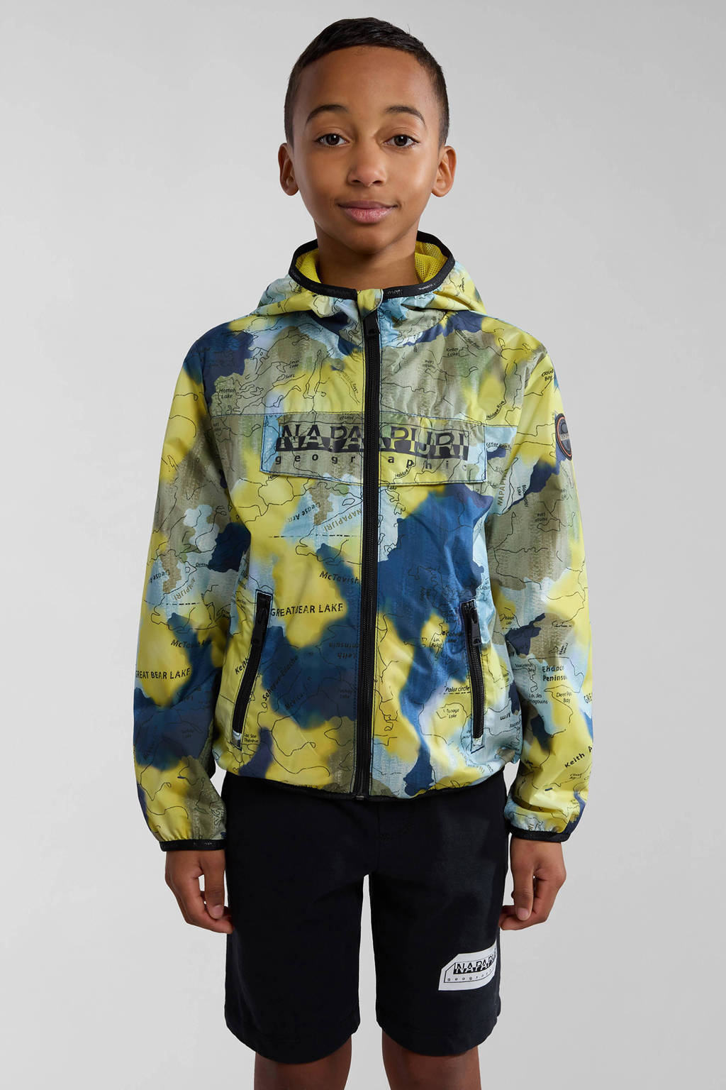 Napapijri zomerjas met camouflageprint donkerblauw/geel/groen