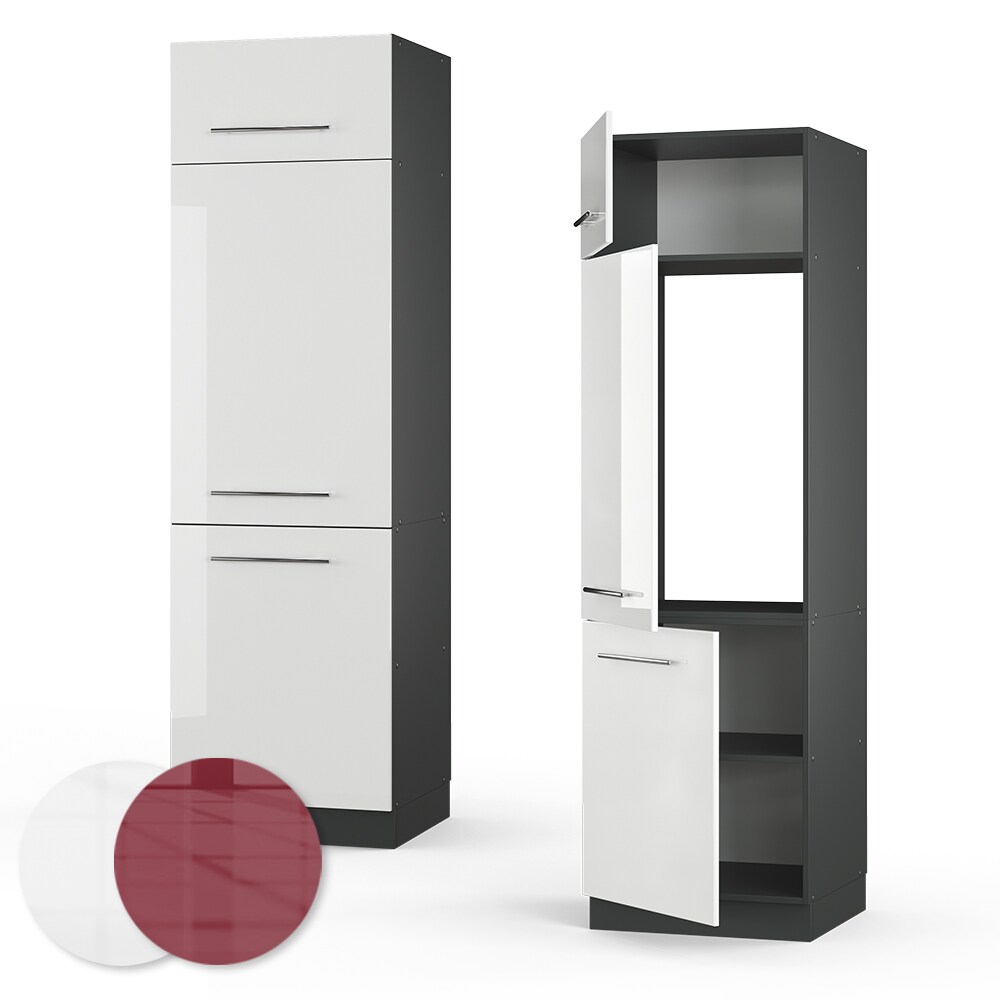 VICCO Kühlumbauschrank 60 cm Weiß Hochglanz Küchenschrank Hochschrank Küchenzeile Fame-Line