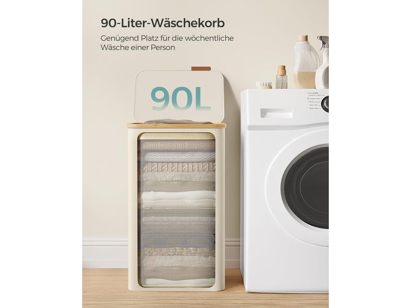 Songmics Wäschekorb  90 l, Beige Wäschesammler