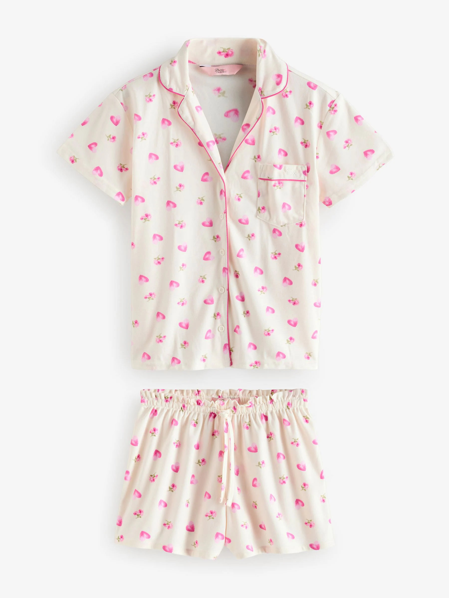Cream Heart & Roses Print - Boux Avenue korte pyjama in een tas