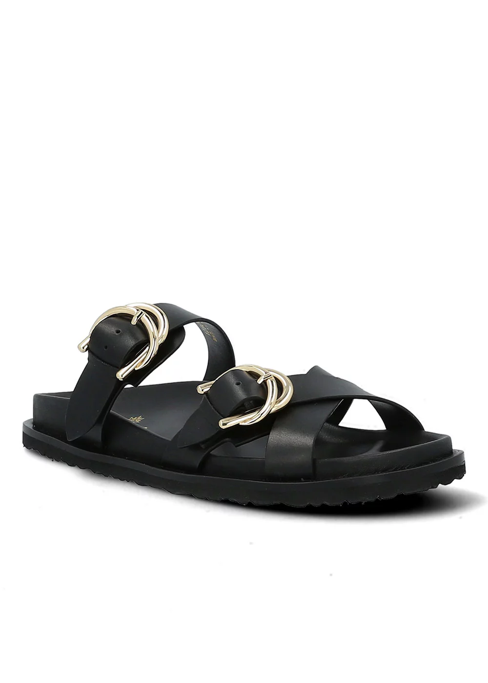 SANDALE VELASQUEZ DOUBLE BOUCLES CUIR NOIR