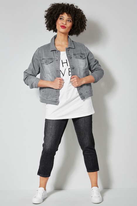 Jeansjacke, Hemdkragen, Knopfleiste, langer Arm