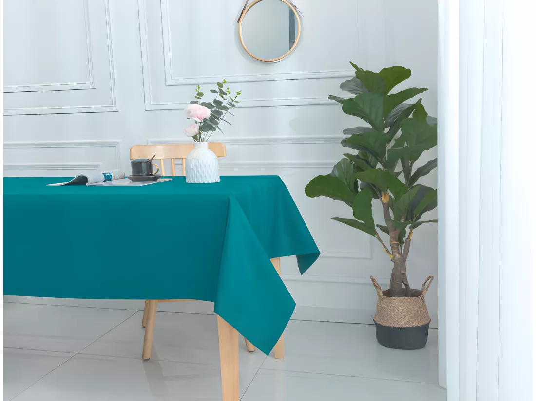 Nappe enduite avec traitement antitache Bleu Paon rectangulaire 145 x 240 cm