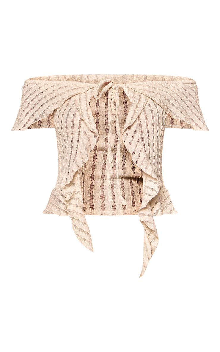 Crème Ensemble Haut Bardot Texturé À Nouer