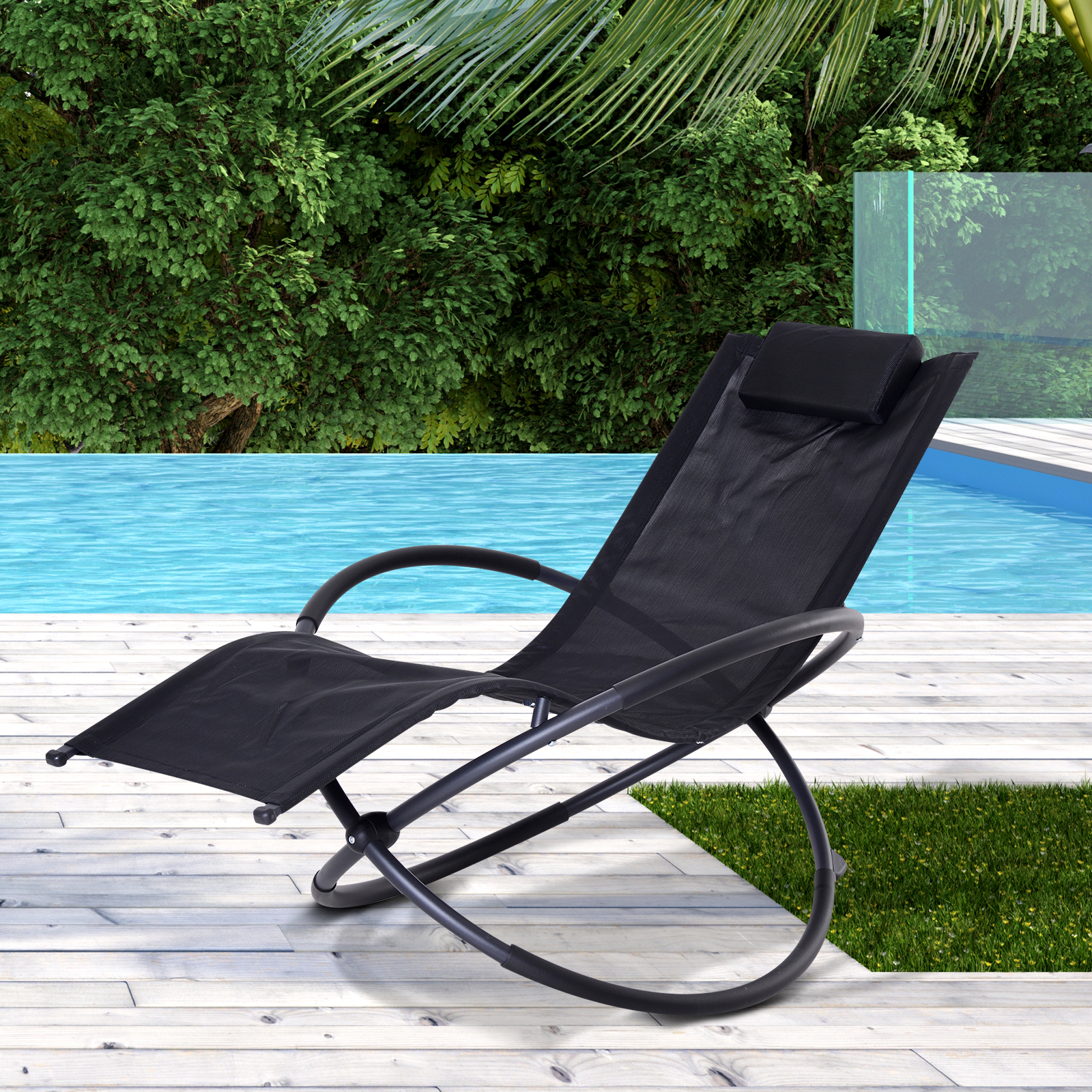 Espreguiçadeira dobrável Outsunny para jardim, com encosto de cabeça removível, ergonômica, em tecido Textilene, ideal para varandas e piscinas, 154x80x84 cm, preta.