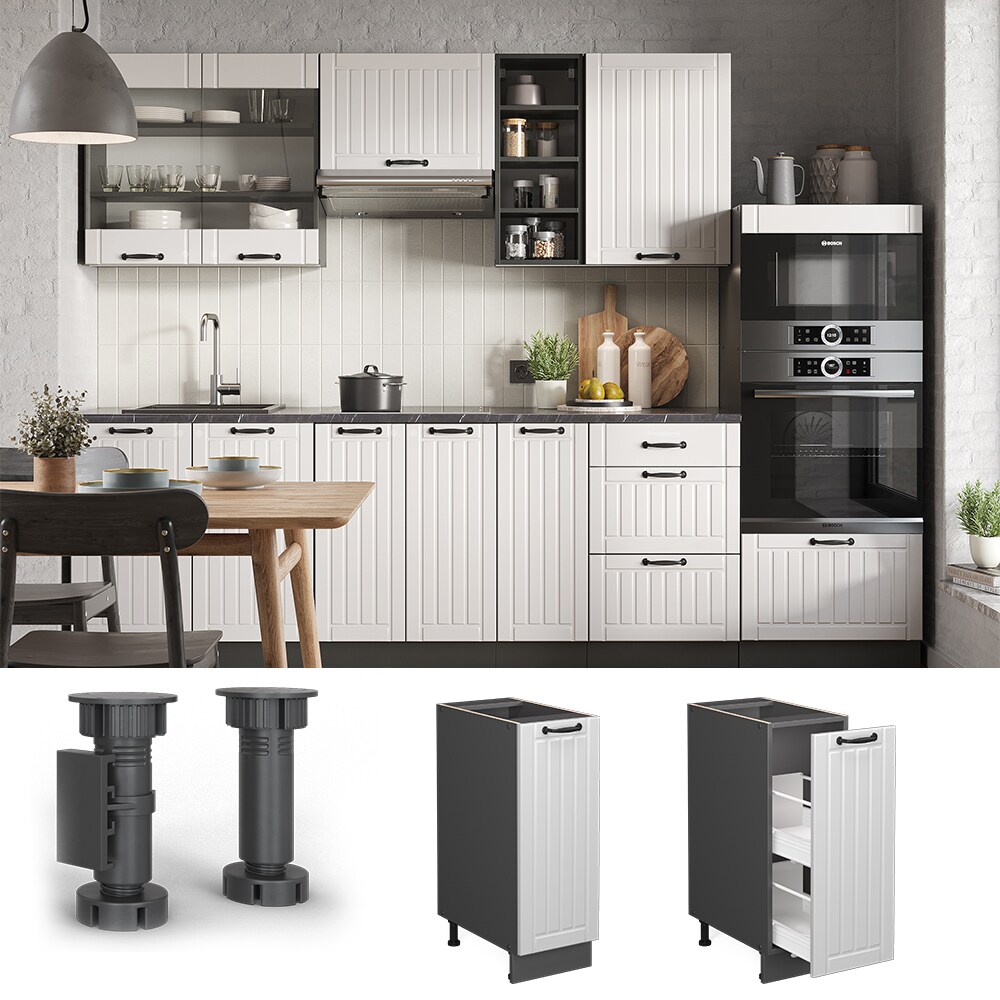 Vicco Apothekerunterschrank Küchenschrank Küchenmöbel Fame-Line Anthrazit Weiß Landhaus 30 cm modern