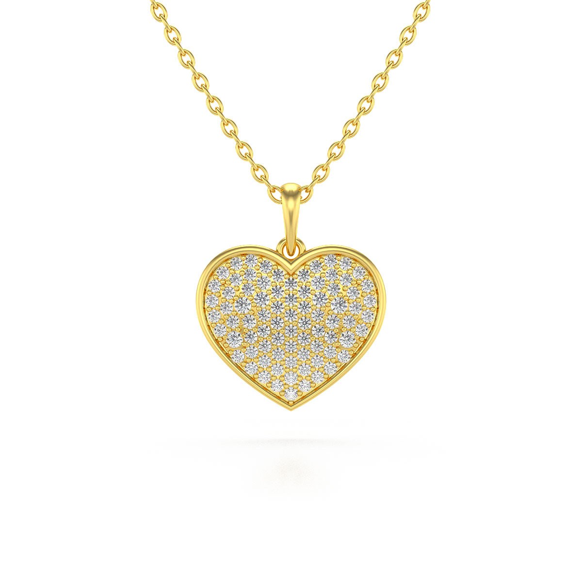 Collier Pendentif Coeur Or Jaune 585 et Diamants Chaine Or incluse 1.862grs