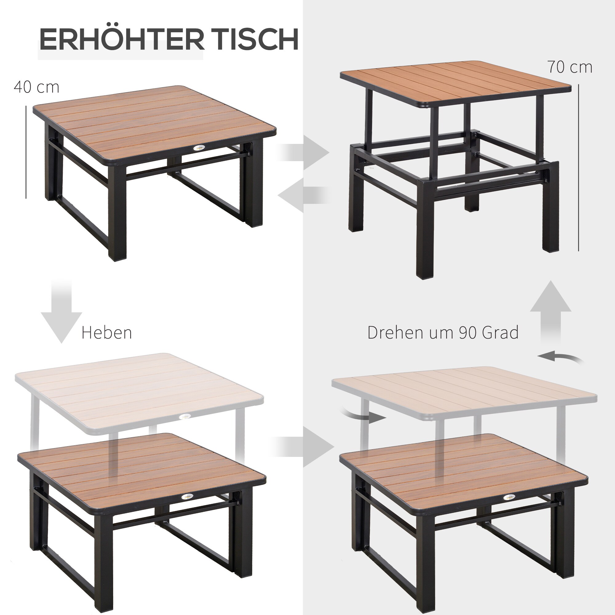 Outsunny 4-teilige Gartengarnitur mit höhenverstellbarem Tisch Grau