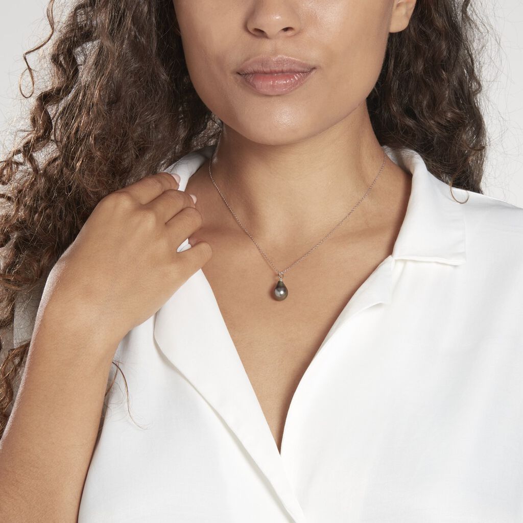 Pendentif Syana Or Blanc Perle De Culture De Tahiti