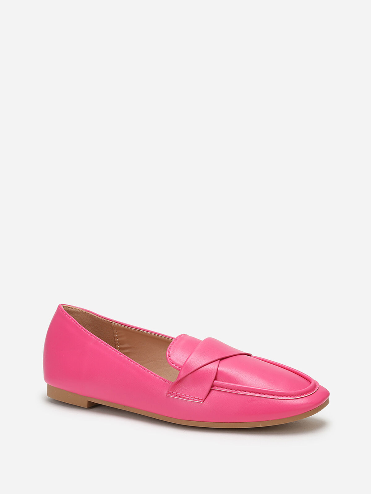 Mocassins simili à bride torsadée- Rose bonbon