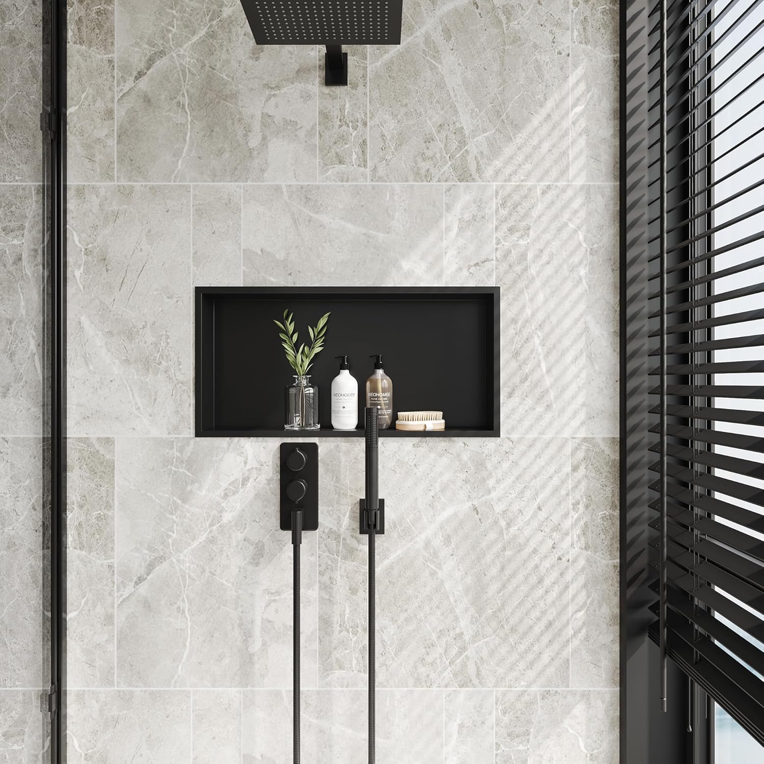 Neodrain Wandnische Dusche Edelstahl Duschnische Einzelregal Lagerung für Badezimmer 60 x 30 cm, Schwarz