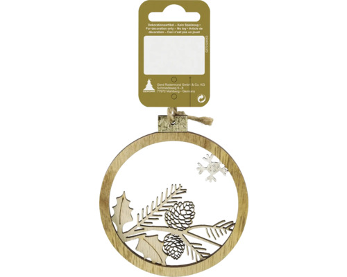 Kerstversiering, ronde dennenappel, natuurlijk hout