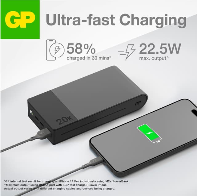 GP M2+ 20.000 mAh powerbank (grå)