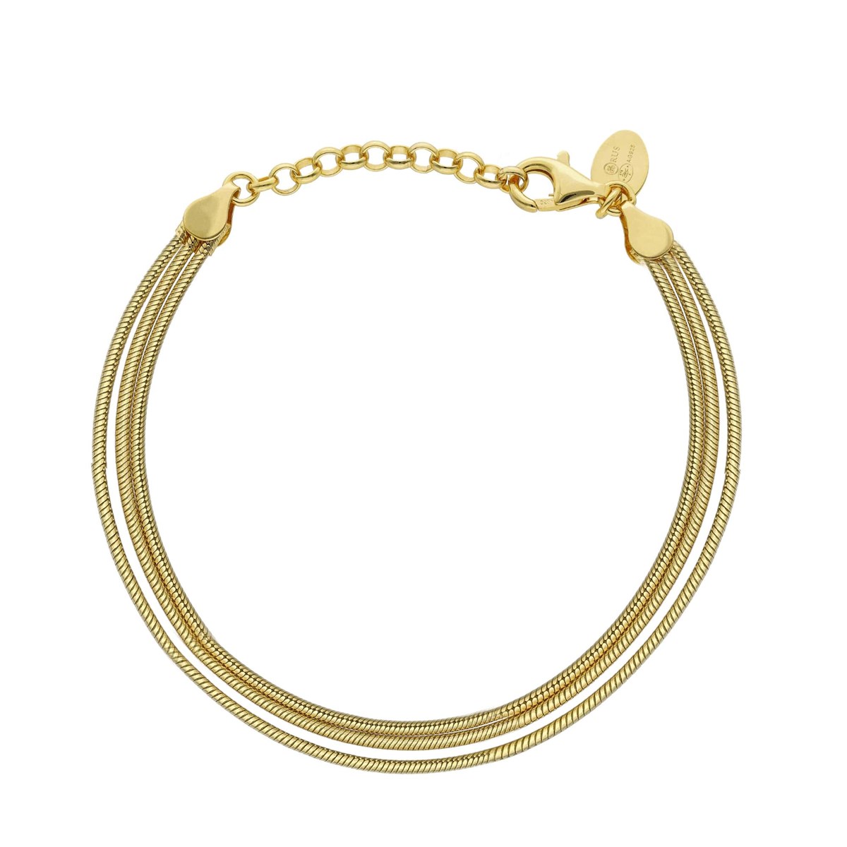 Bracelet Argent Doré Triples Mailles Serpentine Ronde