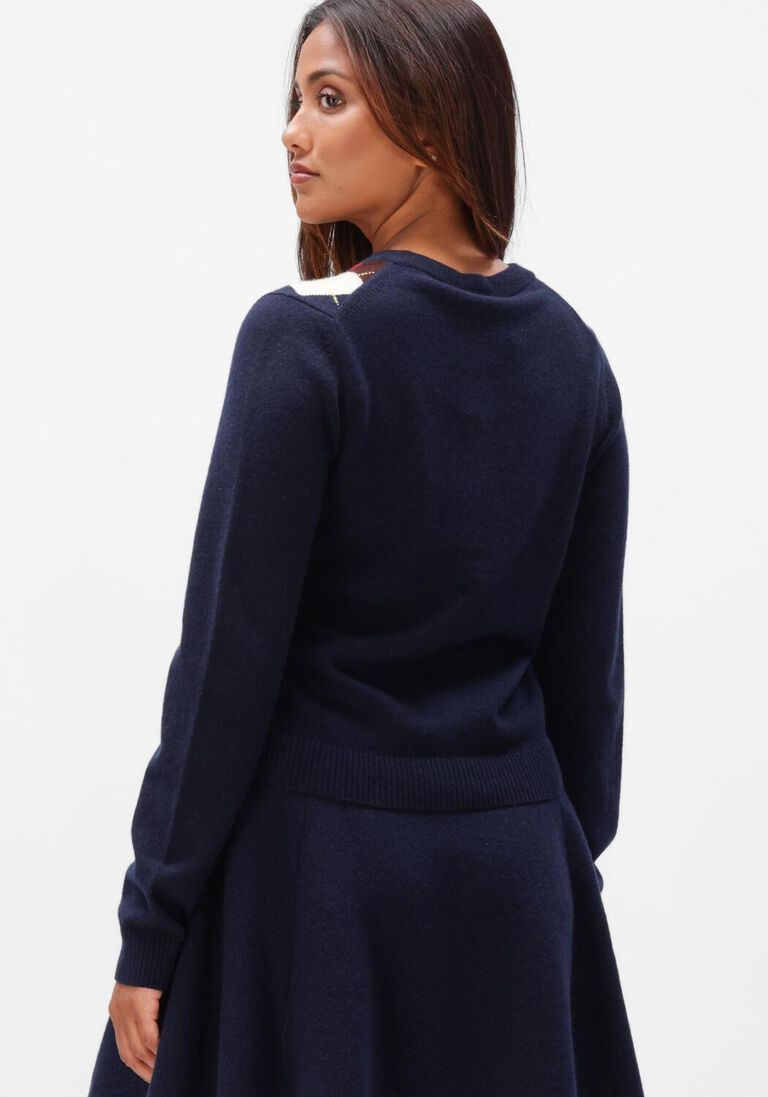 donkerblauwe ganni truien/vesten cashmere wool mix argyle cardigan
