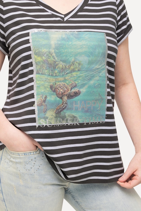 Shirt, Ringel, Schildkröte, Rundhals, Halbarm