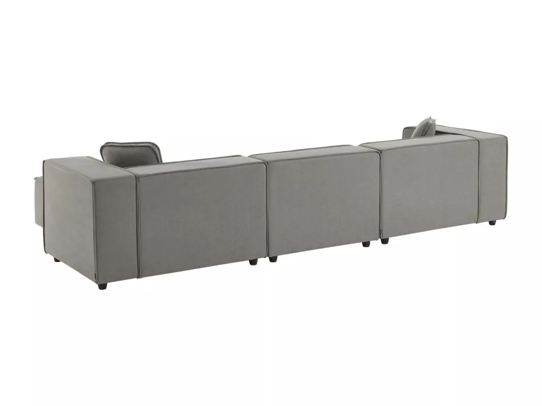 Canapé modulable tissu gris 3-4 places déperlant. 2 corners + 1 assise + 1 pouf