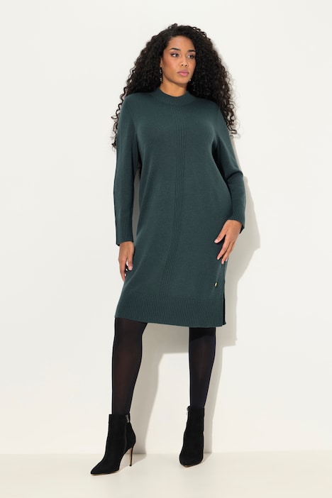 Strickkleid, Rippstrickstreifen, Stehkragen, Langarm