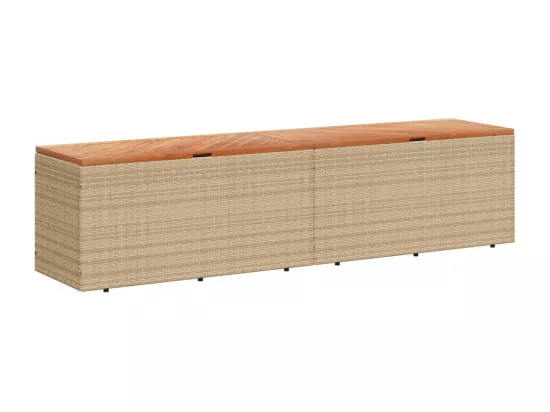 Boîte de rangement de jardin beige résine tressée bois d'acacia
