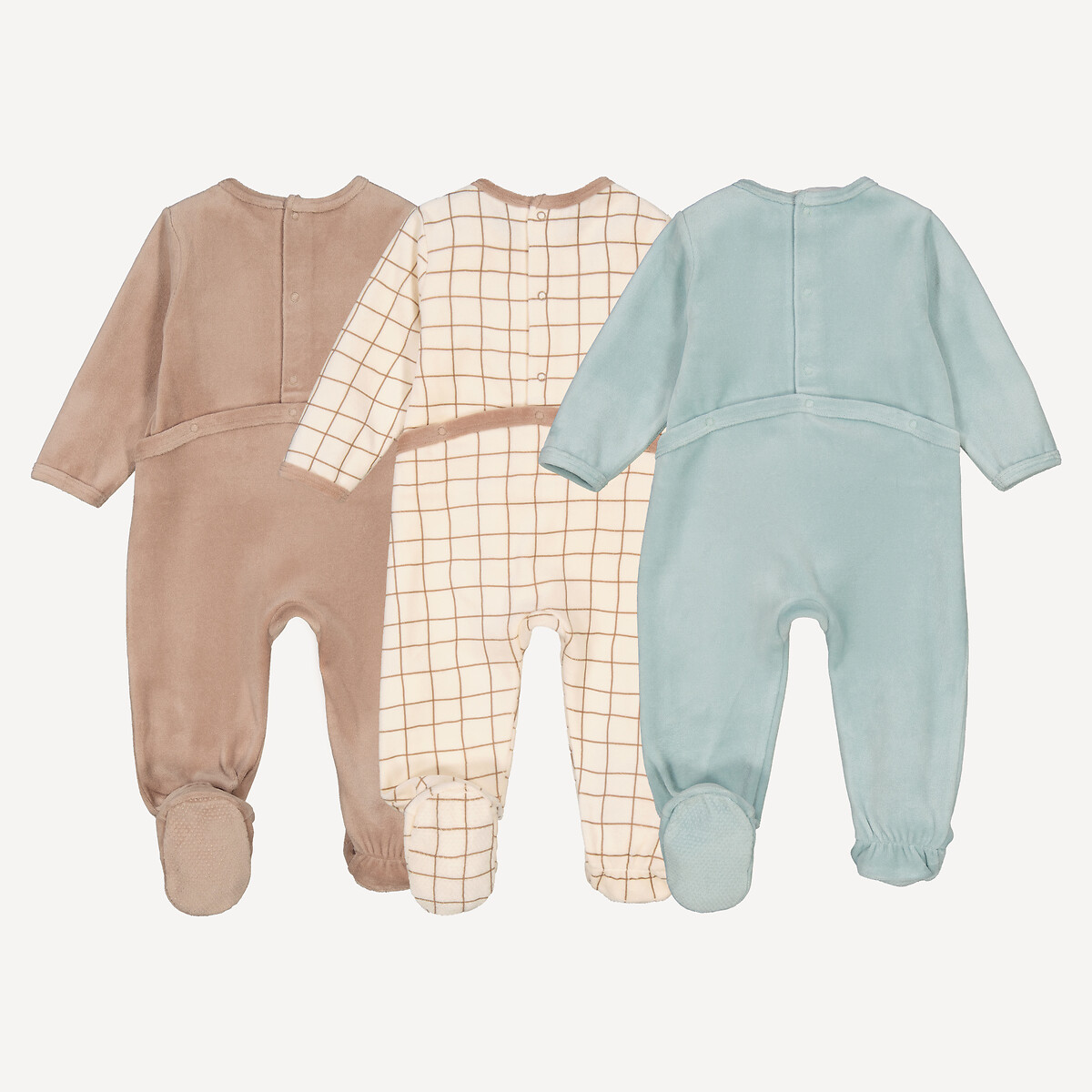 COLEÇÃO LA REDOUTE<br>Conjunto de 3 pijamas de veludo de uma peça com estampa xadrez/animais
