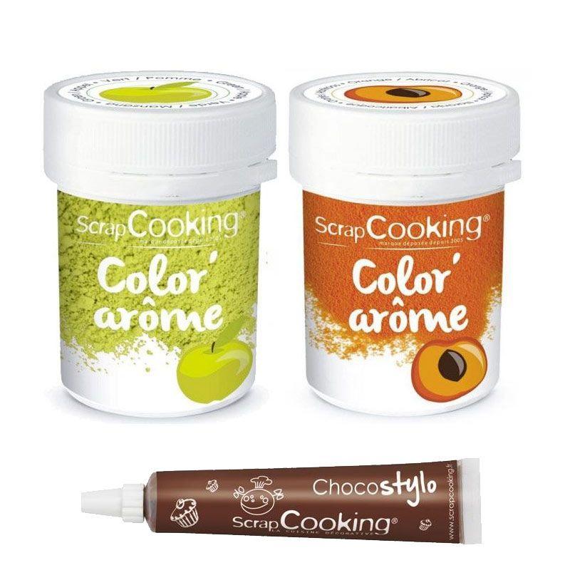 2 colorants alimentaires aux arômes de pomme & abricot + Stylo chocola