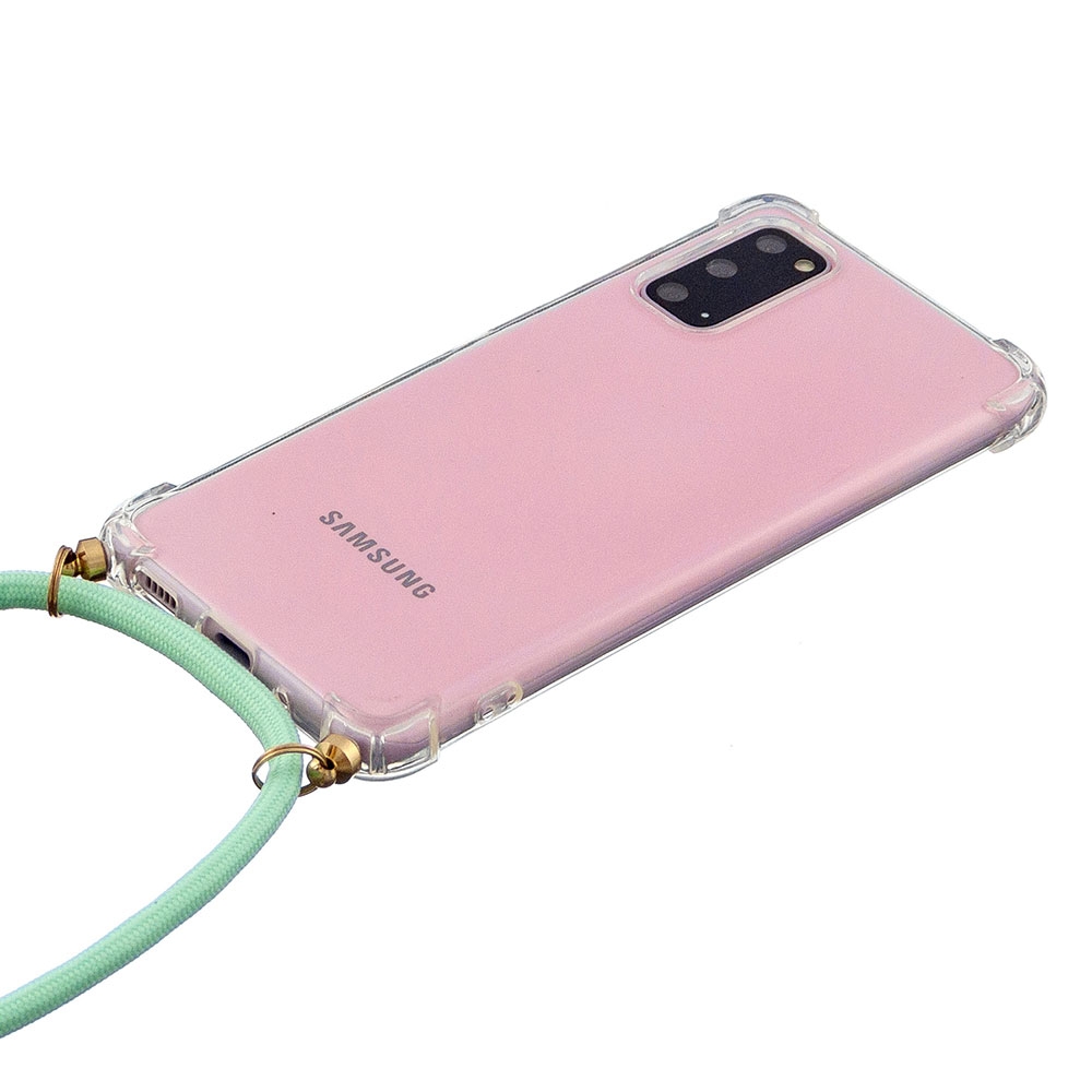 Samsung Galaxy S20 / S20 5G Necklace Gummi Hülle Air Cushion Fallschutz   Handykette (150cm) - Türkis / Gold