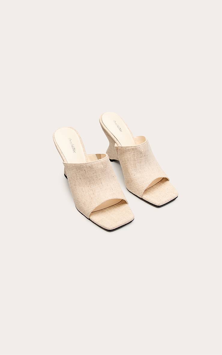 Naturel Mules À Empeigne Haute En Faux Lin Avec Semelles Compensées Galbées