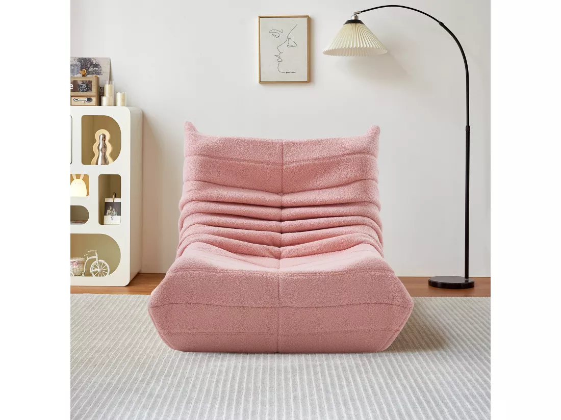 Fauteuil pouf - mousse haute densité - canapé pouf - fauteuil de salon - velours - Rose