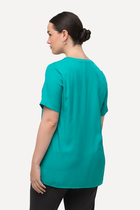 Bluse, Satin, Tunika-Ausschnitt, Halbarm